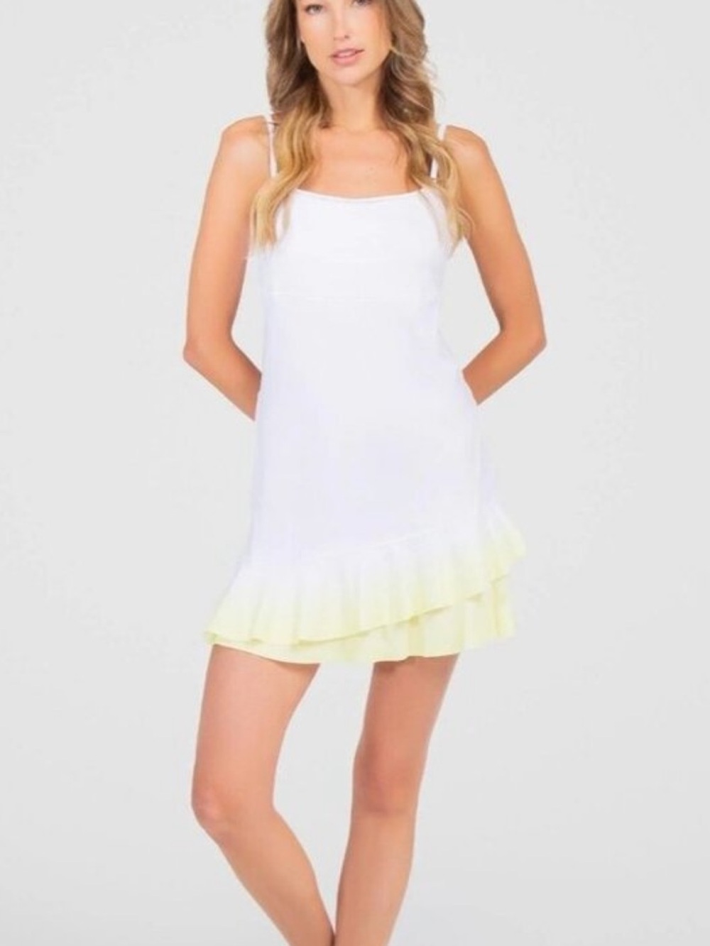 Mini dress with Pale Yellow Ruffle Hem and built in bra